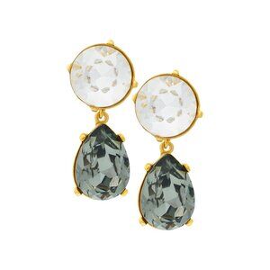 Kenneth Jay Lane, Crystal & Black Diamond Drop Pierced Earrings